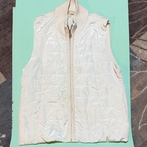 Michael Kors Cream Puffer Vest with Ribbed Collar
